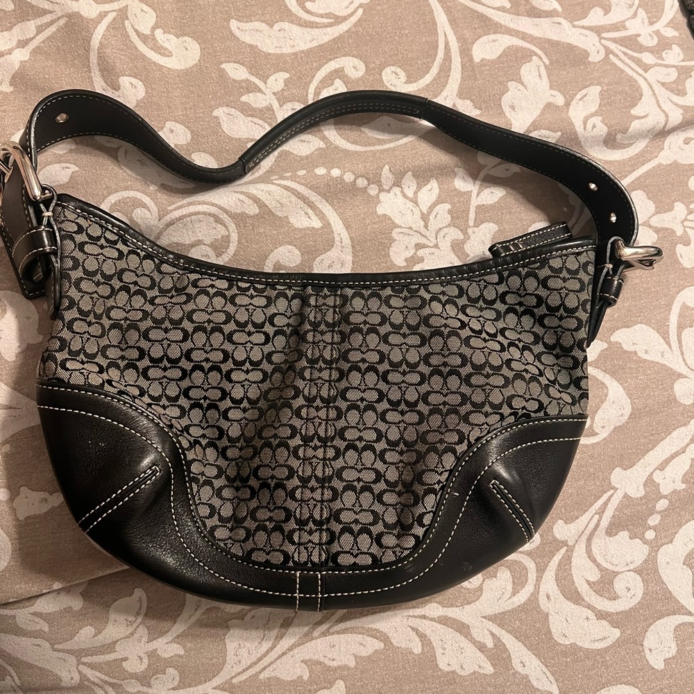 Vintage Coach Black and Gray Shoulder Bag